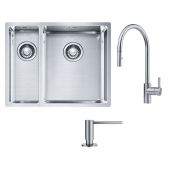 Zestaw Franke Box BXX 260/160-34-16 zlewozmywak stalowy 56x45 cm stal szczotkowana z baterią kuchenną Eos Neo i dozownikiem do płynów 350 ml (1270369916, 1150590045, 1120717084)