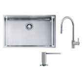 Zestaw Franke Box BXX 210/110-68 zlewozmywak stalowy 72,5x45 cm stal szczotkowana z baterią kuchenną Eos Neo i dozownikiem do płynów 350 ml (1270453658, 1150590045, 1120717084)