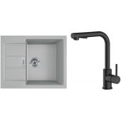 Zestaw Franke Sirius 2.0 S2D 611-62 zlewozmywak 62x50 cm z baterią kuchenną Oltens Myvat kamienny szary/czarny mat (1430618668, 35205300)