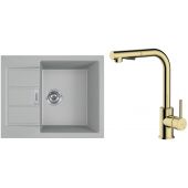 Zestaw Franke Sirius 2.0 S2D 611-62 zlewozmywak 62x50 cm z baterią kuchenną Oltens Myvat kamienny szary/złoty połysk (1430618668, 35205800)