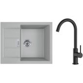 Zestaw Franke Sirius 2.0 S2D 611-62 zlewozmywak 62x50 cm z baterią kuchenną Oltens Skafta kamienny szary/czarny mat (1430618668, 35206300)