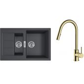 Zestaw Franke Sirius 2.0 S2D 651-78 zlewozmywak 78x50 cm z baterią kuchenną Oltens Litla onyx/złoty połysk (1430618687, 35204800)