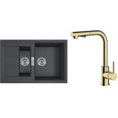 Zestaw Franke Sirius 2.0 S2D 651-78 zlewozmywak 78x50 cm z baterią kuchenną Oltens Myvat onyx/złoty połysk (1430618687, 35205800)