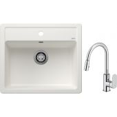 Blanco Legra 6 zlewozmywak 58,5x50 cm z Silgranit biały z Oltens Lista bateria kuchenna stojąca z wyciąganą wylewką chrom (523334 ; 35202100)