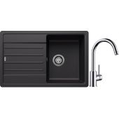 Blanco Legra 45 S zlewozmywak 78x50 cm Silgranit czarny z Blanco Mida bateria kuchenna stojąca chrom (526083;517742)