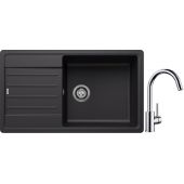 Blanco Legra XL 6 S zlewozmywak 86x50 cm z Silgranit czarny z Blanco Mida bateria kuchenna stojąca chrom (526087, 517742)