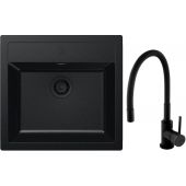 Zestaw Franke Sirius SID 610-49 zlewozmywak Tectonite 56x53 cm z baterią Hagser Emma czarny mat/czarny (1430702425, HGR70000035)