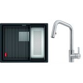 Zestaw Franke Kanon KNG 110-52 zlewozmywak 52x42 cm Fragranite z baterią Eos Neo z wyciąganą wylewką onyx /stal  (1250528612, 1150529207)