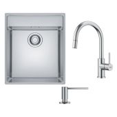 Zestaw Franke Maris MRX 210-40 TL zlewozmywak stalowy 43x51 cm stal szczotkowana z baterią kuchenną Smart Glenda J pull-out i dozownikiem do płynów 350 ml (1270544021, 1150747474, 1120717084)