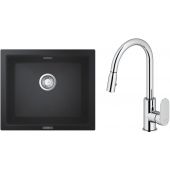 Zestaw Grohe K700U zlewozmywak granitowy 53,3x45,7 cm z baterią kuchenną Oltens Lista czarny granit/chrom (31654AP0, 35202100)