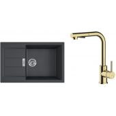 Zestaw Franke Sirius 2.0 S2D 611-78 XL zlewozmywak 78x50 cm z baterią kuchenną Oltens Myvat onyx/złoty połysk (1430618577, 35205800)