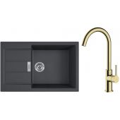 Zestaw Franke Sirius 2.0 S2D 611-78 XL zlewozmywak 78x50 cm z baterią kuchenną Oltens Skafta onyx/złoty połysk (1430618577, 35206800)
