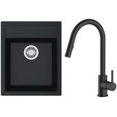 Zestaw Franke Sirius SID 610-40 zlewozmywak 43x53 cm z baterią kuchenną Oltens Litla onyx/czarny mat (1140496104, 35204300)