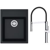 Zestaw Franke Sirius SID 610-40 zlewozmywak 43x53 cm z baterią kuchenną Oltens Borga onyx/chrom/czarny (1140496104, 35207100)