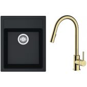 Zestaw Franke Sirius SID 610-40 zlewozmywak 43x53 cm z baterią kuchenną Oltens Litla onyx/złoty połysk (1140496104, 35204800)