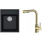Zestaw Franke Sirius SID 610-40 zlewozmywak 43x53 cm z baterią kuchenną Oltens Myvat onyx/złoty połysk (1140496104, 35205800)