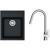 Zestaw Franke Sirius SID 610-40 zlewozmywak 43x53 cm z baterią kuchenną Oltens Litla onyx/chrom (1140496104, 35204100)