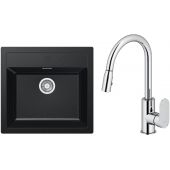 Zestaw Franke Sirius SID 610 zlewozmywak 56x53 cm z baterią kuchenną Oltens Lista onyx/chrom (1140205049, 35202100)