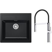 Zestaw Franke Sirius SID 610 zlewozmywak 56x53 cm z baterią kuchenną Oltens Borga onyx/chrom/czarny (1140205049, 35207100)