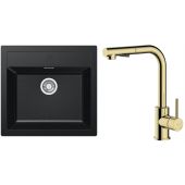 Zestaw Franke Sirius SID 610 zlewozmywak 56x53 cm z baterią kuchenną Oltens Myvat onyx/złoty połysk (1140205049, 35205800)