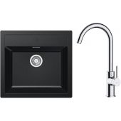 Zestaw Franke Sirius SID 610 zlewozmywak 56x53 cm z baterią kuchenną Oltens Skafta onyx/chrom (1140205049, 35206100)