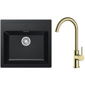 Zestaw Franke Sirius SID 610 zlewozmywak 56x53 cm z baterią kuchenną Oltens Skafta onyx/złoty połysk (1140205049, 35206800)
