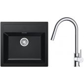 Zestaw Franke Sirius SID 610 zlewozmywak 56x53 cm z baterią kuchenną Oltens Litla onyx/chrom (1140205049, 35204100)