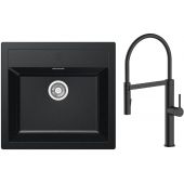 Zestaw Franke Sirius SID 610 zlewozmywak 56x53 cm z baterią kuchenną Oltens Borga onyx/czarny mat (1140205049, 35207300)