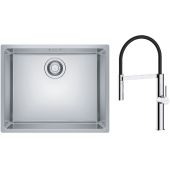 Zestaw Franke Maris 110-50 zlewozmywak stalowy 50x40 cm z baterią kuchenną Oltens Borga jedwab/chrom/czarny (1220543996, 35207100)