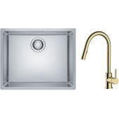 Zestaw Franke Maris 110-50 zlewozmywak stalowy 50x40 cm z baterią kuchenną Oltens Litla jedwab/złoty połysk (1220543996, 35204800)
