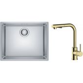 Zestaw Franke Maris 110-50 zlewozmywak stalowy 50x40 cm z baterią kuchenną Oltens Myvat jedwab/złoty połysk (1220543996, 35205800)
