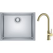 Zestaw Franke Maris 110-50 zlewozmywak stalowy 50x40 cm z baterią kuchenną Oltens Skafta jedwab/złoty połysk (1220543996, 35206800)