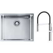 Zestaw Franke Box BXX 210/110-50 zlewozmywak stalowy 54x45 cm z baterią kuchenną Oltens Borga stal/chrom/czarny (1270453656, 35207100)