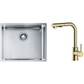 Zestaw Franke Box BXX 210/110-50 zlewozmywak stalowy 54x45 cm z baterią kuchenną Oltens Myvat stal/złoty połysk (1270453656, 35205800)