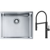 Zestaw Franke Box BXX 210/110-50 zlewozmywak stalowy 54x45 cm z baterią kuchenną Oltens Borga stal/czarny mat (1270453656, 35207300)