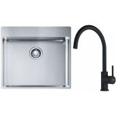 Franke Box BXX 210-54 TL zlewozmywak 57x51 cm stalowy z baterią kuchenną Lina czarny mat (1270369295, 1150626019)
