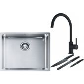 Franke Box BXX 110-50/BXX 210-50 zlewozmywak 54x45 cm stalowy z baterią kuchenną Lina czarny mat i zestawem noży kuchennych (1270453656, 1150626019, 1120545792)