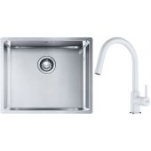 Franke Box BXX 110-50/BXX 210-50 zlewozmywak 54x45 cm stalowy z baterią kuchenną Lina biały polarny (1270453656, 1150626081)