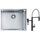 Franke Box BXX 110-50/BXX 210-50 zlewozmywak 54x45 cm stalowy z baterią kuchenną Vital Semi-Pro czarny mat/stal (1270453656, 1200621313)