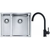 Franke Box BXX 260/160-34-16 zlewozmywak 56x45 cm stalowy z baterią kuchenną Lina czarny mat (1270369916, 1150626019)