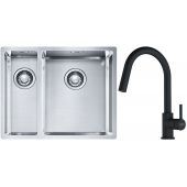 Franke Box BXX 260/160-34-16 zlewozmywak 56x45 cm stalowy z baterią kuchenną Lina czarny mat (1270369916, 1150626053)