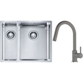 Franke Box BXX 260/160-34-16 zlewozmywak 56x45 cm stalowy z baterią kuchenną Lina kamienny szary (1270369916, 1150626057)