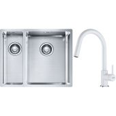 Franke Box BXX 260/160-34-16 zlewozmywak 56x45 cm stalowy z baterią kuchenną Lina biały polarny (1270369916, 1150626081)