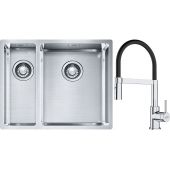 Franke Box BXX 260/160-34-16 zlewozmywak 56x45 cm stalowy z baterią kuchenną Lina chrom/czarny (1270369916, 1150626085)