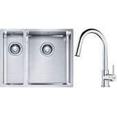 Franke Box BXX 260/160-34-16 zlewozmywak 56x45 cm stalowy z baterią kuchenną Lina chrom (1270369916, 1150693229)