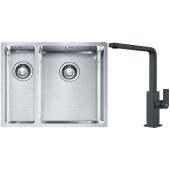 Franke Box BXX 260/160-34-16 zlewozmywak 56x45 cm stalowy z baterią kuchenną Mythos czarna stal szlachetna (1270369916, 1150550441)