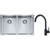 Franke Box BXX 220/120 34-34 zlewozmywak 74x45 cm stalowy z baterią kuchenną Lina czarny mat (1270370188, 1150626019)