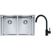 Franke Box BXX 220/120 34-34 zlewozmywak 74x45 cm stalowy z baterią kuchenną Lina onyx (1270370188, 1150626020)