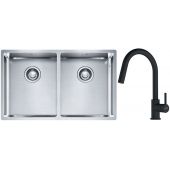 Franke Box BXX 220/120 34-34 zlewozmywak 74x45 cm stalowy z baterią kuchenną Lina czarny mat (1270370188, 1150626053)