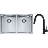 Franke Box BXX 220/120 34-34 zlewozmywak 74x45 cm stalowy z baterią kuchenną Lina kamienny szary (1270370188, 1150626057)